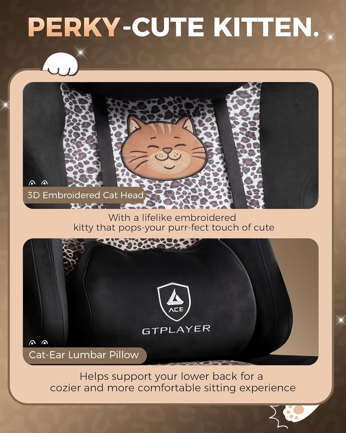 image:imageGTPLAYER Gaming Chair with Leopard Print Cat Cute Velvet Fabric Ergonomic Office Chair with Footrest Headrest and Lumbar Support Big and Tall Comfortable Video Gamer Chair for Women GiftLeopard White