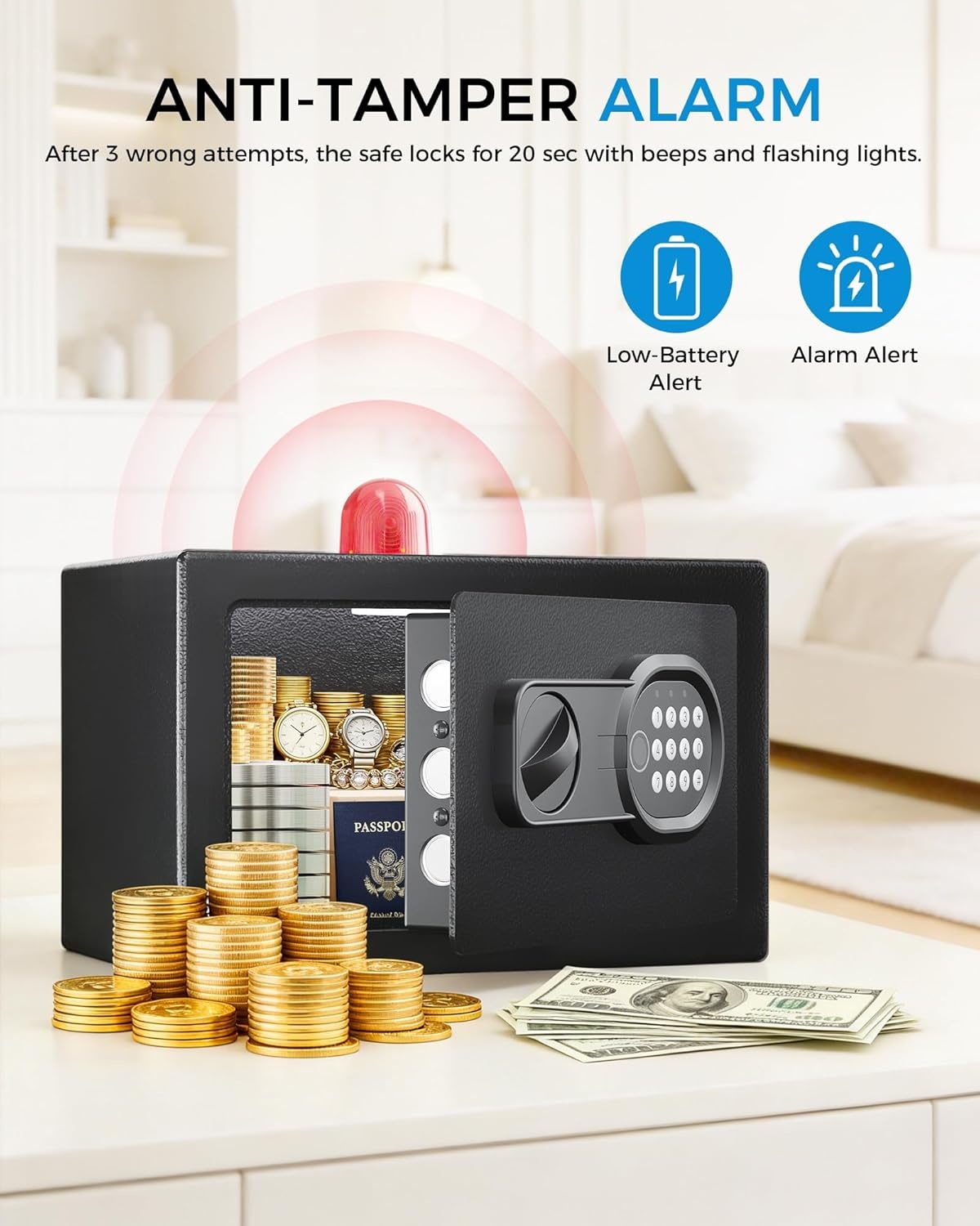 image:imageGTPLAYER Safe Box 044 Cubic Feet for College Dorm Room with Electronic Keypad and Fingerprint Shelf Wall Mount Kit Hidden Home Safe for Money Jewelry and Passport