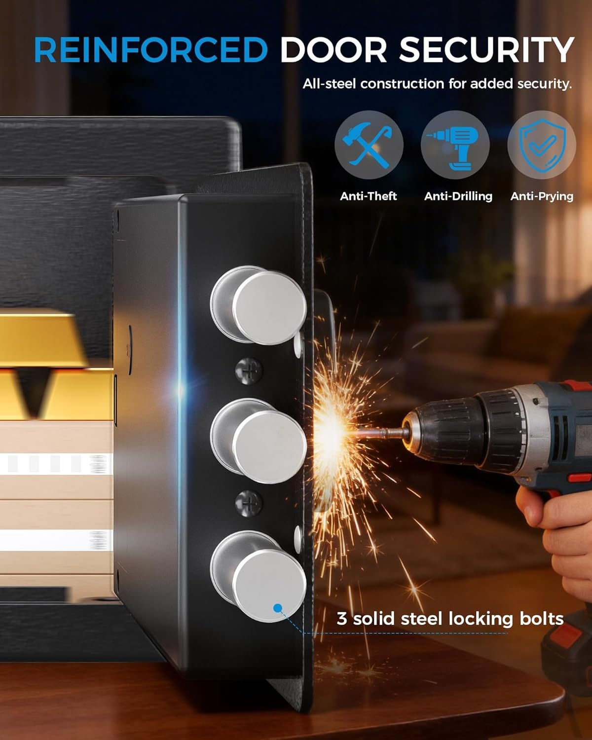 image:imageGTPLAYER Safe Box 044 Cubic Feet for College Dorm Room with Electronic Keypad and Fingerprint Shelf Wall Mount Kit Hidden Home Safe for Money Jewelry and Passport