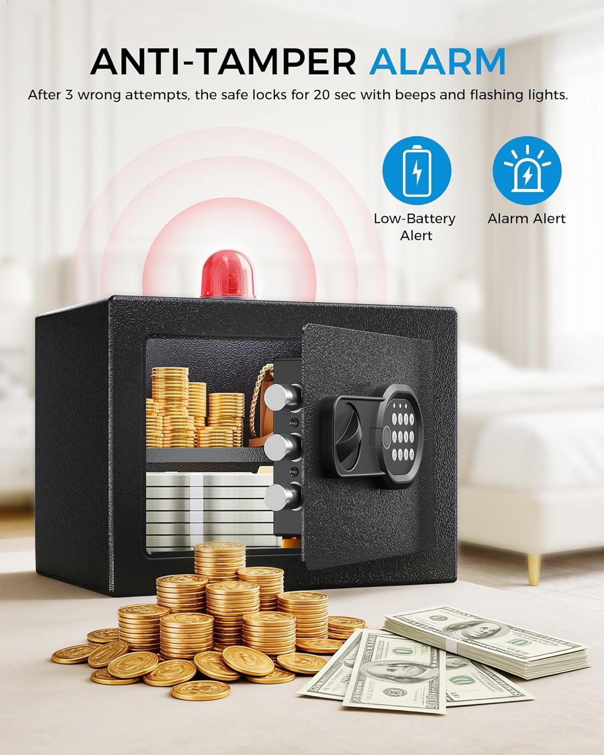 image:imageGTPLAYER Safe Box 08 Cubic Feet for College Dorm Room with Electronic Keypad amp Fingerprint Shelf Wall Mount Kit Hidden Home Safe for Money Jewelry amp DocumentsBlack