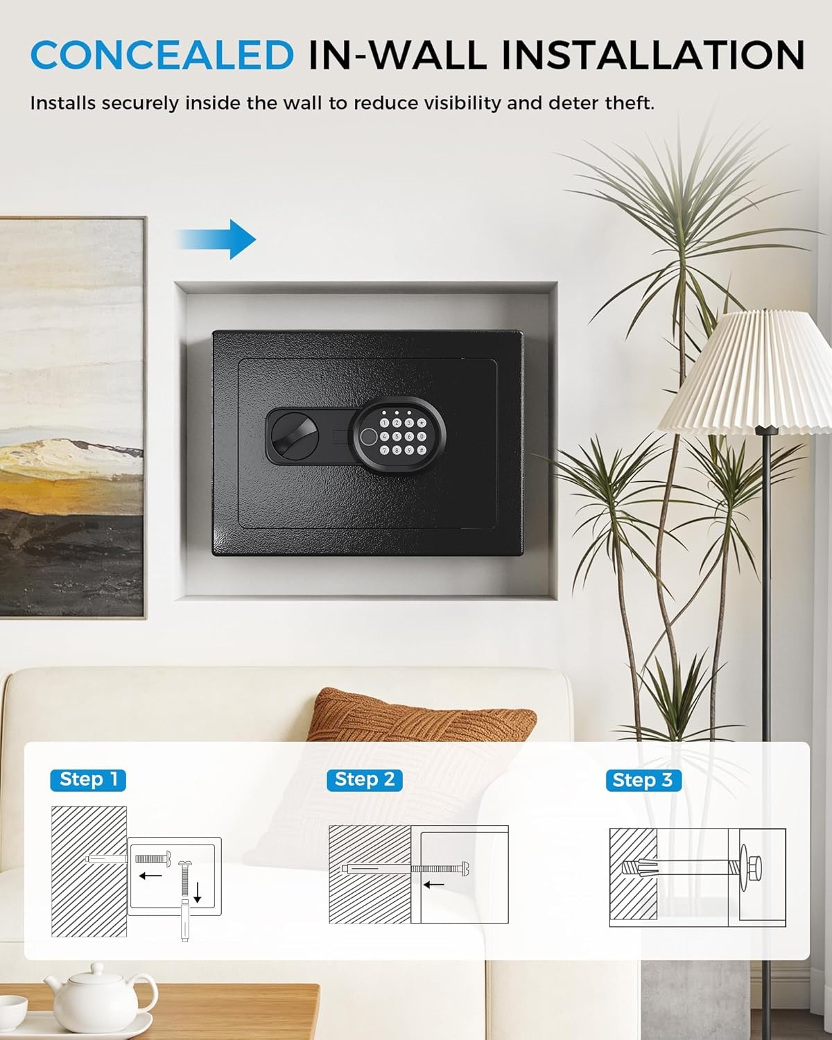 image:imageGTPLAYER Safe Box 08 Cubic Feet for College Dorm Room with Electronic Keypad amp Fingerprint Shelf Wall Mount Kit Hidden Home Safe for Money Jewelry amp DocumentsBlack