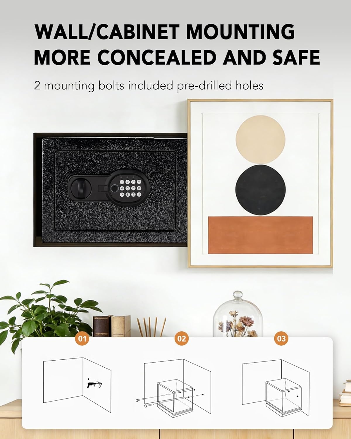image:imageGTPLAYER Safe Box Feet for College Dorm Room with Electronic Keypad and Fingerprint Shelf Wall Mount Kit Hidden Home Safe for Money Jewelry and Passport 044 CubicBlack