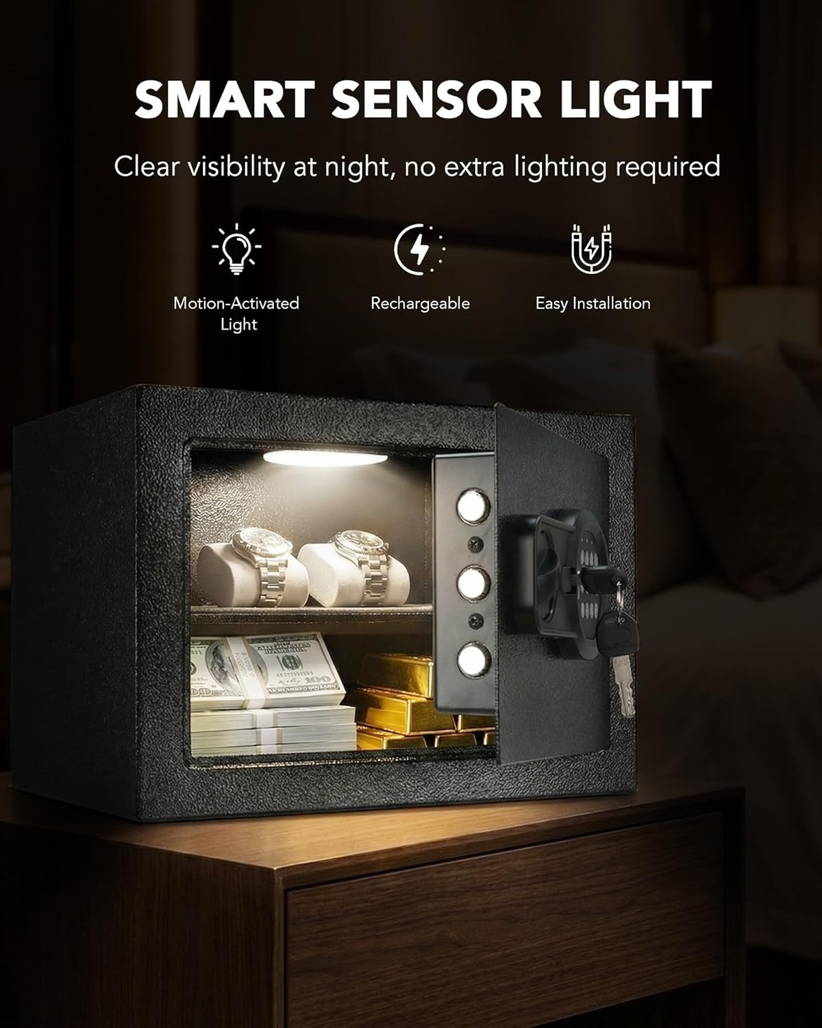image:imageGTPLAYER Safe Box Feet for College Dorm Room with Electronic Keypad and Fingerprint Shelf Wall Mount Kit Hidden Home Safe for Money Jewelry and Passport 044 CubicBlack