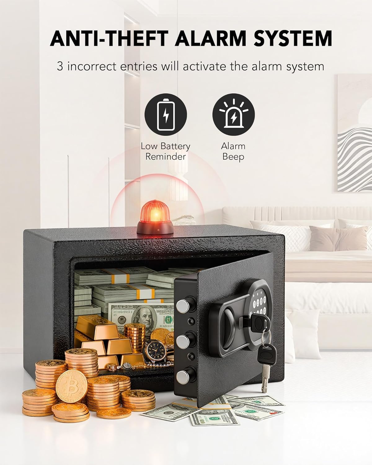 image:imageGTPLAYER Safe Box Feet for College Dorm Room with Electronic Keypad and Fingerprint Shelf Wall Mount Kit Hidden Home Safe for Money Jewelry and Passport 044 CubicBlack