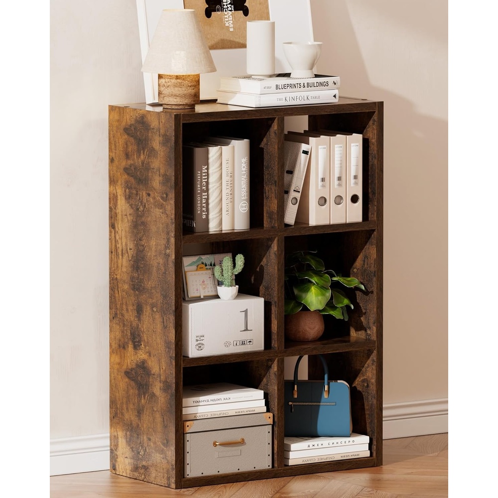 image:imageGTPLAYER 6Cube Storage Organizer Bookcase Stackable Cube Shelf Fits 11 Bins Open Storage Cabinet with Partial Back Panels Vertical or Horizontal Bookshelf for BedroomHome Office White6 Cube Brown