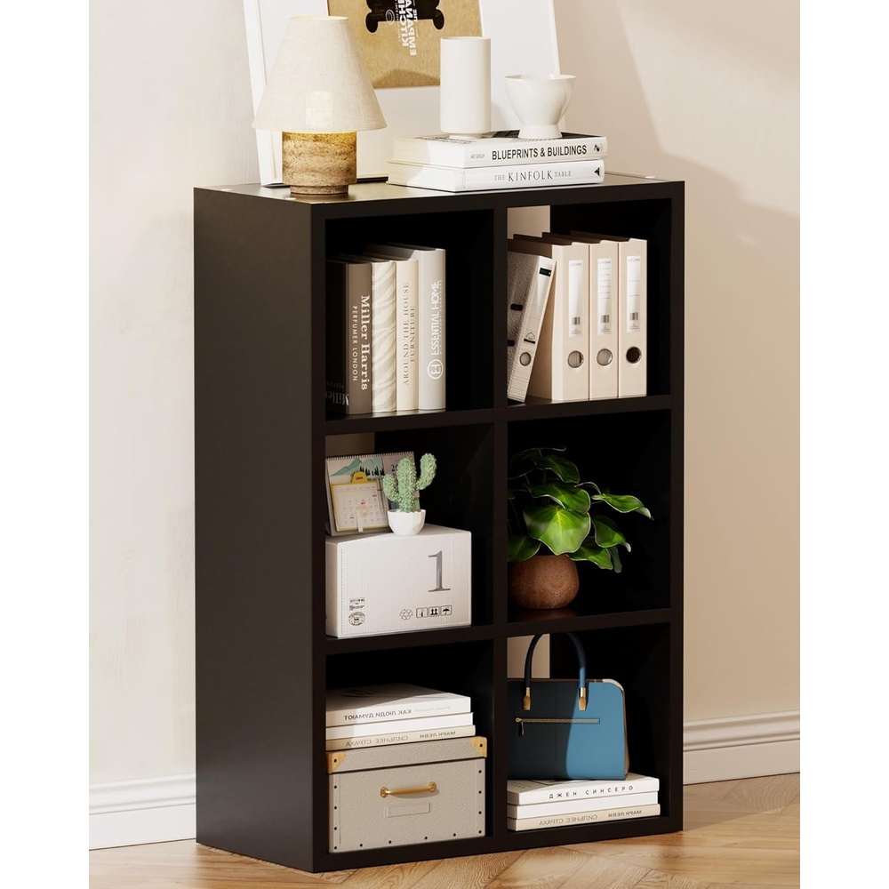 image:imageGTPLAYER 6Cube Storage Organizer Bookcase Stackable Cube Shelf Fits 11 Bins Open Storage Cabinet with Partial Back Panels Vertical or Horizontal Bookshelf for BedroomHome Office White6 Cube Black