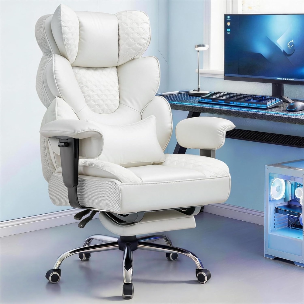 image:imageGTPLAYER Big and Tall Gaming Chair Ergonomic Heavy Duty Office Chair Racing Seat with Adjustable Lumbar Pillow Footrest 150 Reclining Thickened Armrests Breathable Mesh for EsportsPC GamingWhite