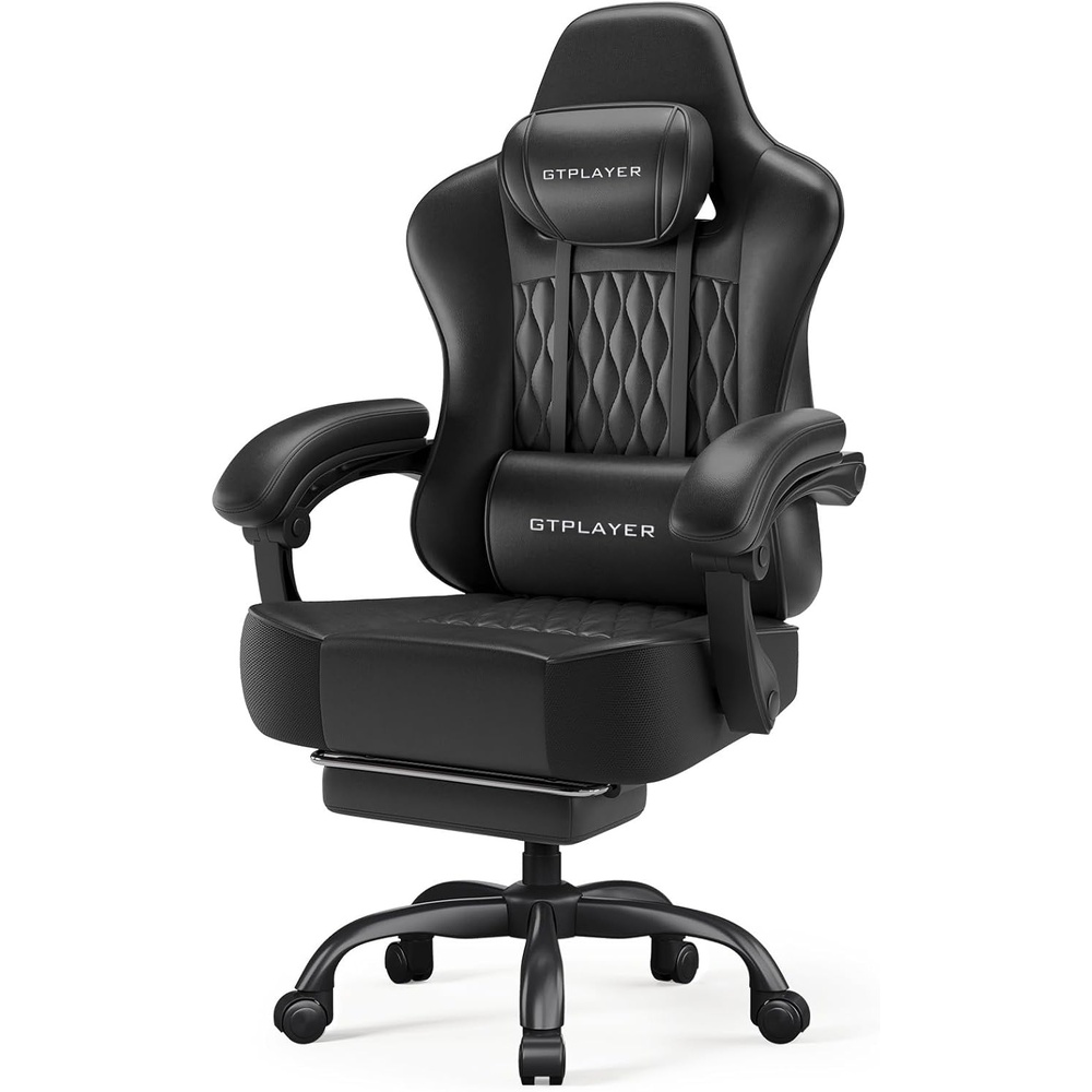 image:imageGTPLAYER Big and Tall Gaming Chair with Footrest Ergonomic Office Desk Chair with 44in Thick Cushion and Wide Wingless Seat Comfortable Leather Computer Chair Predator Series Chocolate BrownMatte Black With Trim