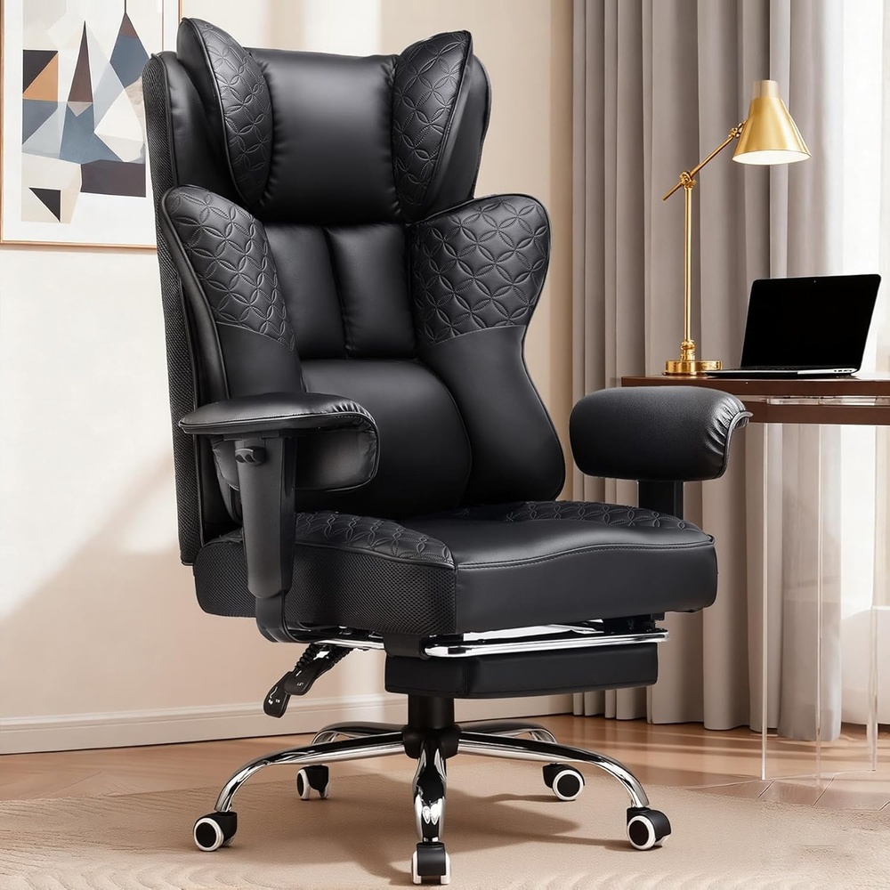 image:imageGTPLAYER Big and Tall Office Chair Wide Ergonomic Gaming Chair with Deluxe Embossing Designed Leather with Foot Rest150Reclining Adjustable Soft Armrests Pocket Spring Back Support and PillowPublack