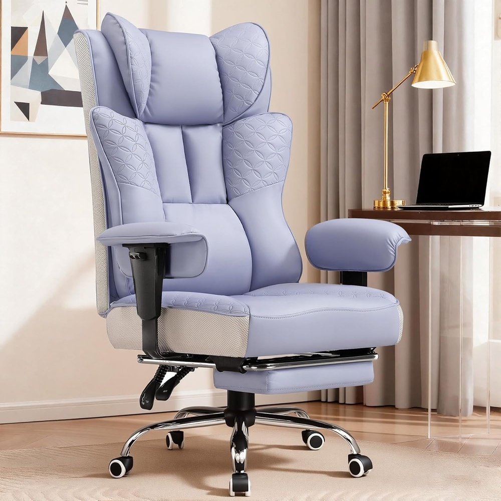 image:imageGTPLAYER Big and Tall Office Chair Wide Ergonomic Gaming Chair with Deluxe Embossing Designed Leather with Foot Rest150Reclining Adjustable Soft Armrests Pocket Spring Back Support and PillowPupurple