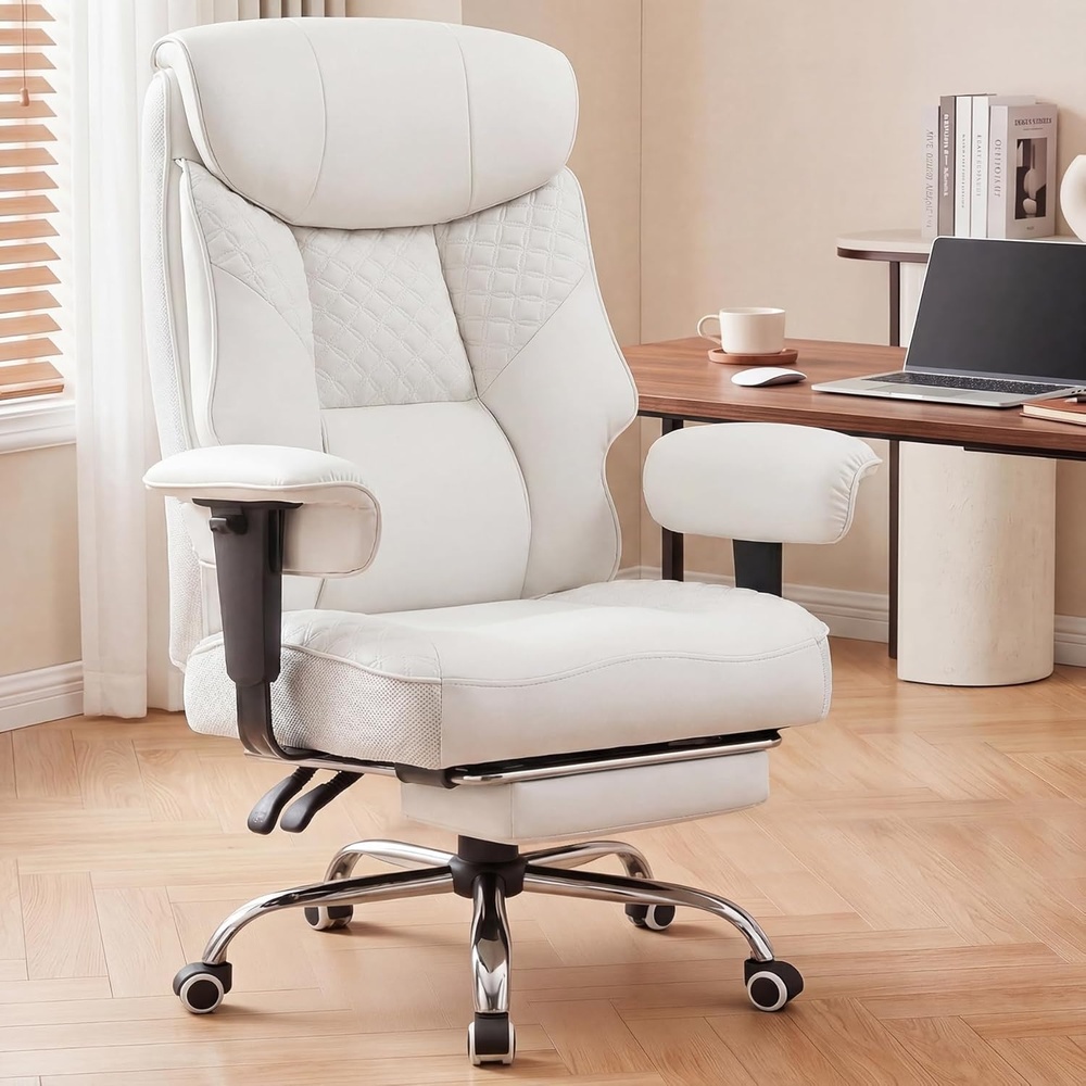 image:imageGTPLAYER Big and Tall Office Chair Wide Ergonomic Gaming Chair with Deluxe Embossing Designed Leather with Foot Rest150Reclining Adjustable Soft Armrests Pocket Spring Back Support and PillowPuwhite