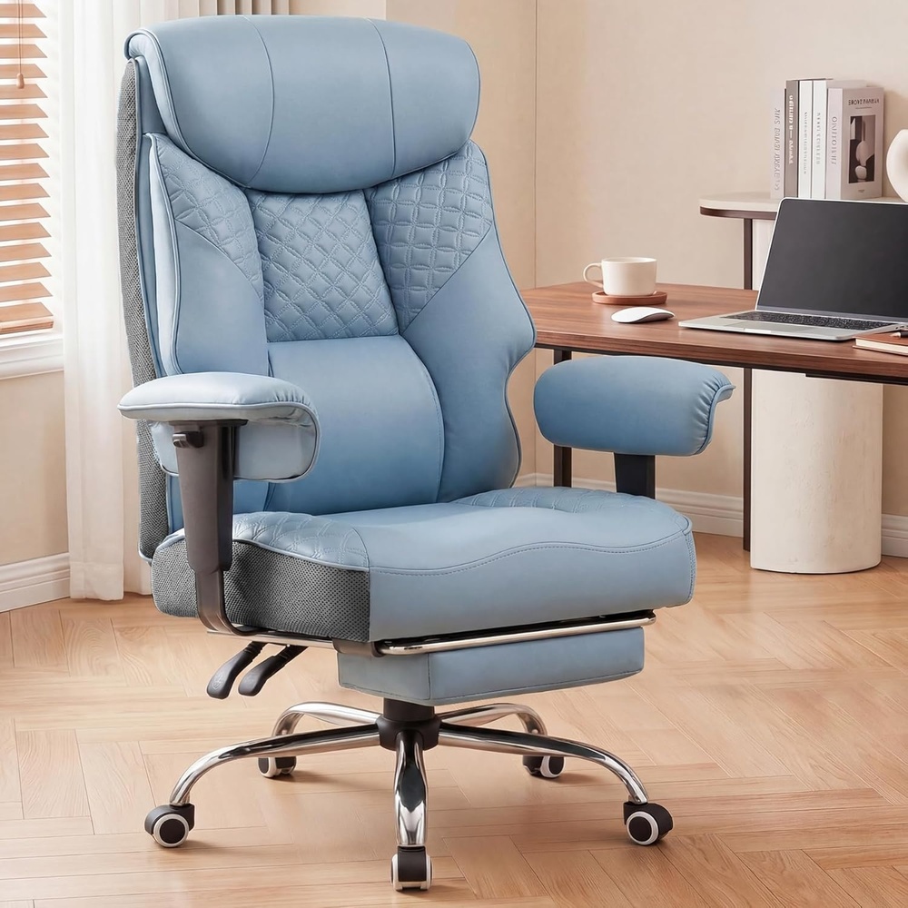 image:imageGTPLAYER Big and Tall Office Chair Wide Ergonomic Gaming Chair with Deluxe Embossing Designed Leather with Foot Rest150Reclining Adjustable Soft Armrests Pocket Spring Back Support and PillowPulakeblue