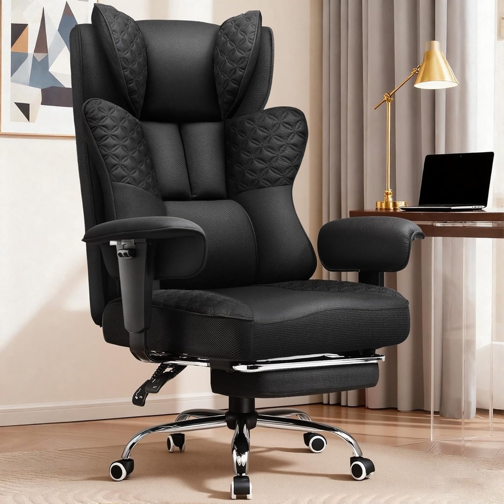 image:imageGTPLAYER Big and Tall Office Chair Wide Ergonomic Gaming Chair with Deluxe Embossing Designed Leather with Foot Rest150Reclining Adjustable Soft Armrests Pocket Spring Back Support and PillowFabricblack