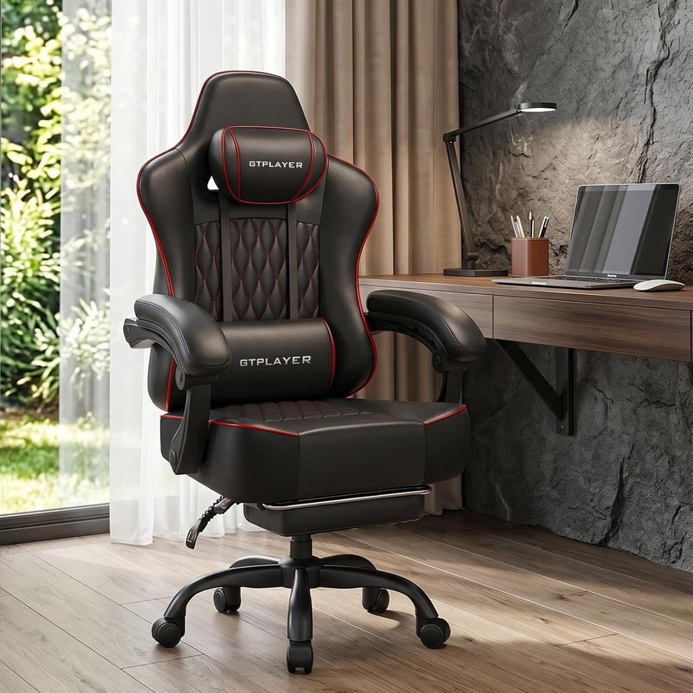 image:imageGTPLAYER Gaming Chair Gaming Chair for Adults Computer Game Chairs with amp Footrest BlackBlack Red
