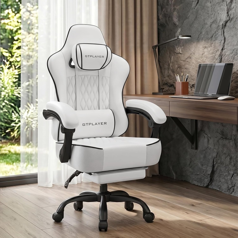 image:imageGTPLAYER Gaming Chair Gaming Chair for Adults Computer Game Chairs with amp Footrest BlackWhite