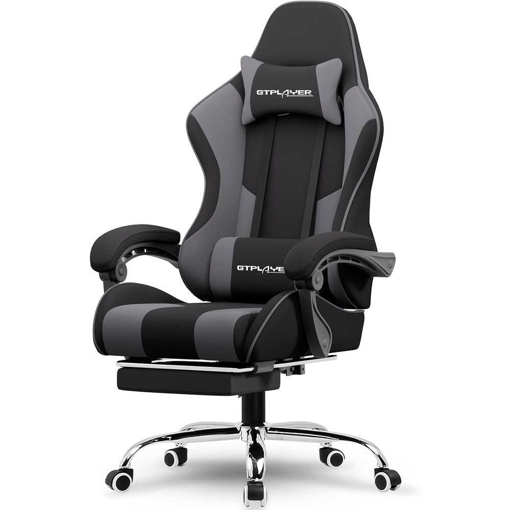 image:imageGTPLAYER Gaming Chair Computer Chair with Footrest and Lumbar Support Height Adjustable Game Chair with 360Swivel Seat and Headrest and for Office or Gaming WhiteFabric Darkgray