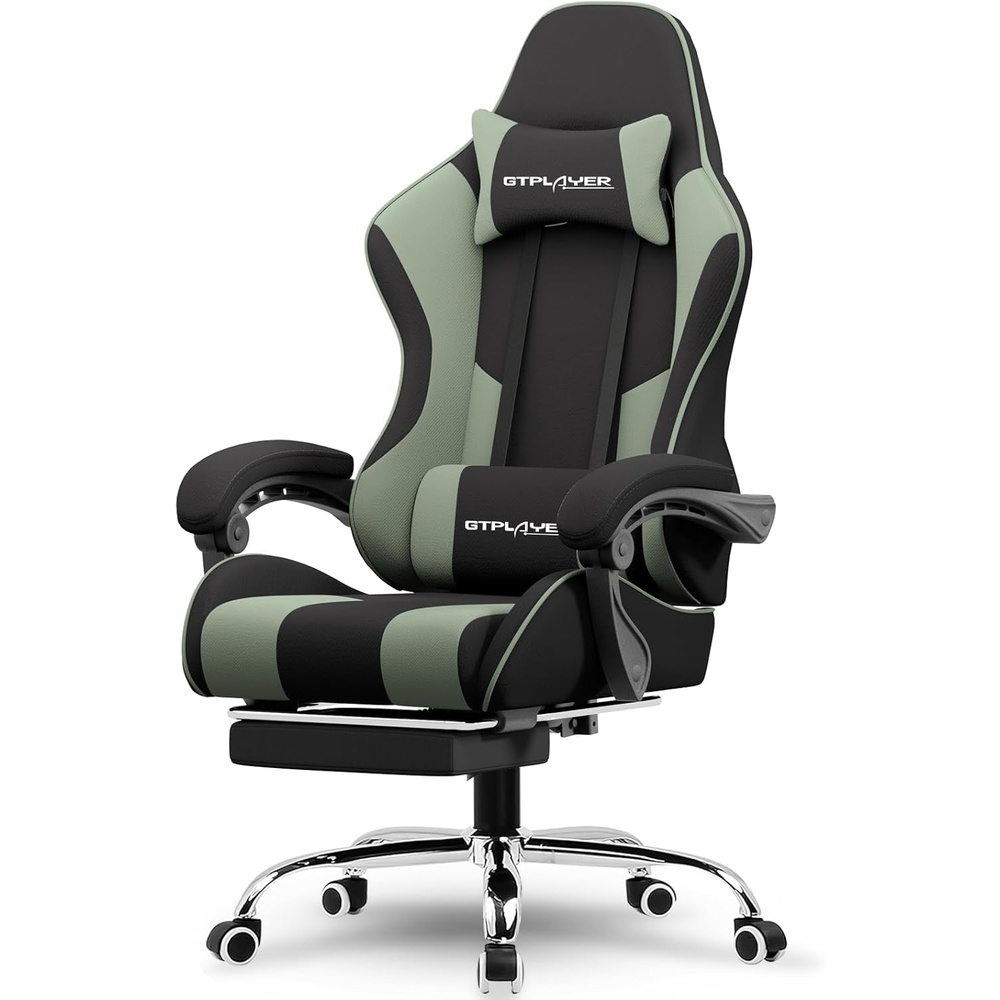 image:imageGTPLAYER Gaming Chair Computer Chair with Footrest and Lumbar Support Height Adjustable Game Chair with 360Swivel Seat and Headrest and for Office or Gaming WhiteGreen