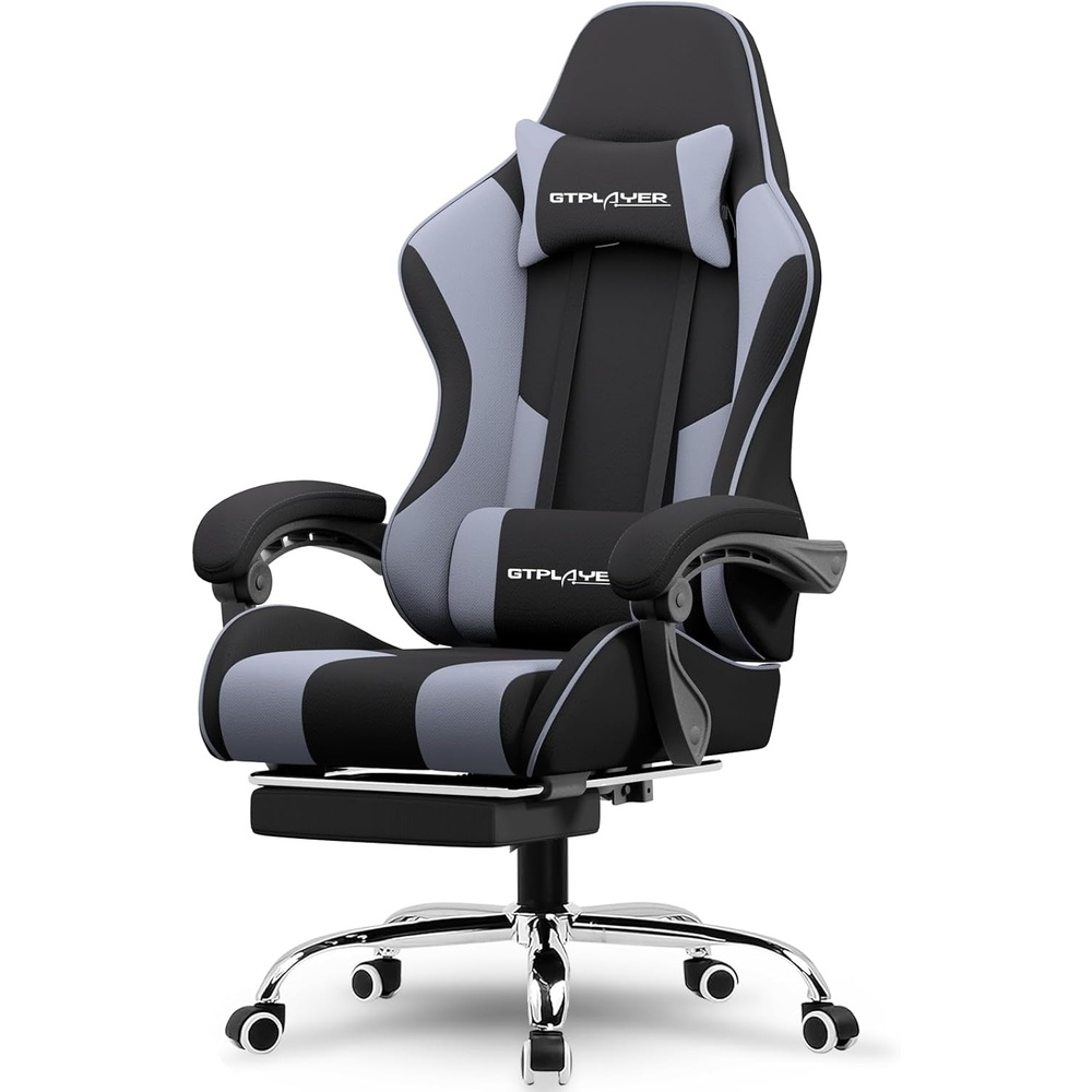 image:imageGTPLAYER Gaming Chair Computer Chair with Footrest and Lumbar Support Height Adjustable Game Chair with 360Swivel Seat and Headrest and for Office or Gaming WhiteFabric Purple