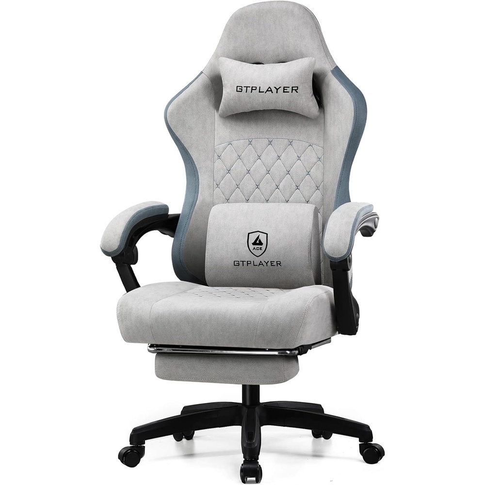 image:imageGTPLAYER Gaming Chair Computer Office Chair with Pocket Spring Cushion Linkage Armrests and Footrest High Back Ergonomic Computer Chair with Lumbar Support Task Chair with FootrestGrey
