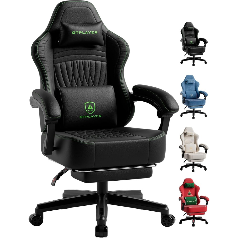 image:imageGTPLAYER Gaming Chair for Adults Ergonomic Video Game Chairs Footrest amp Linkage Armrest Reclining High Back Silla Gamer with Wider Seat for Home Office Ace Pro CreamBlack Green