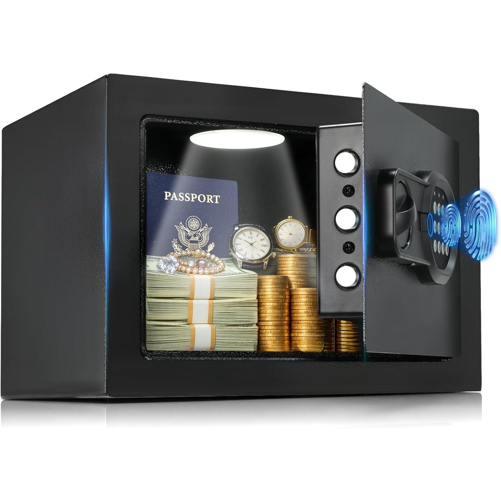 image:imageGTPLAYER Safe Box 044 Cubic Feet for College Dorm Room with Electronic Keypad and Fingerprint Shelf Wall Mount Kit Hidden Home Safe for Money Jewelry and Passport