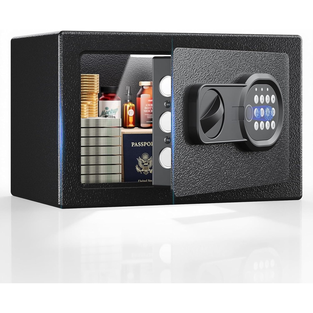 image:imageGTPLAYER Safe Box Feet for College Dorm Room with Electronic Keypad and Fingerprint Shelf Wall Mount Kit Hidden Home Safe for Money Jewelry and Passport 044 CubicBlack