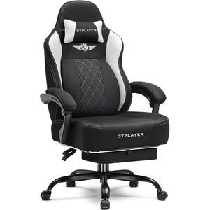 image:imageGTPLAYER Big and Tall Gaming Chair Breathable Fabric Computer Chair with Strong Lumbar Support Comfortable Office Chairs with Pocket Spring Cushion High Back Ergonomic Desk Chairs with FootrestBlack White