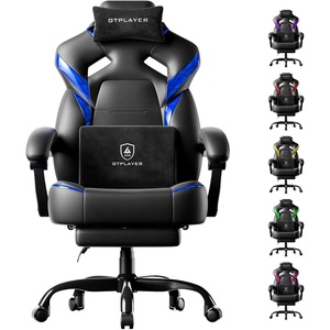 image:imageGTPLAYER Big and Tall Gaming Chair for Adults Ergonomic Office Chair with Footrest Heavy Duty 350 lbs Capacity High Back Premium Leather amp Iridescent Trim ACEArmor Black amp BlueBlue Iridescent