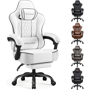 image:imageGTPLAYER Big and Tall Gaming Chair with Footrest Ergonomic Office Desk Chair with 44in Thick Cushion and Wide Wingless Seat Comfortable Leather Computer Chair Predator Series Chocolate BrownWhite
