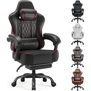 image:imageGTPLAYER Big and Tall Gaming Chair with Footrest Ergonomic Office Desk Chair with 44in Thick Cushion and Wide Wingless Seat Comfortable Leather Computer Chair Predator Series Chocolate BrownBlack Red