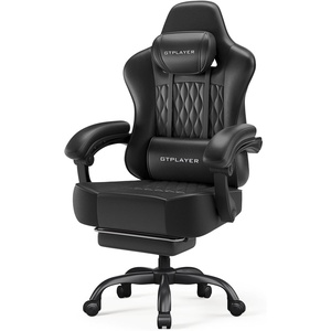 image:imageGTPLAYER Big and Tall Gaming Chair with Footrest Ergonomic Office Desk Chair with 44in Thick Cushion and Wide Wingless Seat Comfortable Leather Computer Chair Predator Series Chocolate BrownMatte Black With Trim