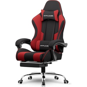 image:imageGTPLAYER Gaming Chair Computer Chair with Footrest and Lumbar Support Height Adjustable Game Chair with 360Swivel Seat and Headrest and for Office or Gaming WhiteFabric Red