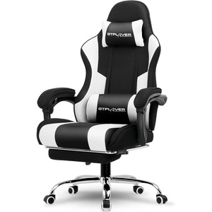 image:imageGTPLAYER Gaming Chair Computer Chair with Footrest and Lumbar Support Height Adjustable Game Chair with 360Swivel Seat and Headrest and for Office or Gaming WhiteFabric Black White