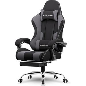 image:imageGTPLAYER Gaming Chair Computer Chair with Footrest and Lumbar Support Height Adjustable Game Chair with 360Swivel Seat and Headrest and for Office or Gaming WhiteFabric Darkgray