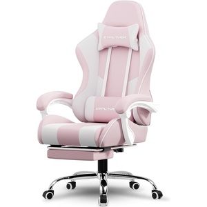 image:imageGTPLAYER Gaming Chair Computer Chair with Footrest and Lumbar Support Height Adjustable Game Chair with 360Swivel Seat and Headrest and for Office or Gaming WhiteFabric Pink
