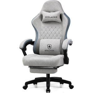 image:imageGTPLAYER Gaming Chair Computer Office Chair with Pocket Spring Cushion Linkage Armrests and Footrest High Back Ergonomic Computer Chair with Lumbar Support Task Chair with FootrestGrey