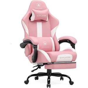 image:imageGTPLAYER Gaming Chair with Foot Rest amp Pocket Spring Cushion Ergonomic High Back Computer Desk Chair with Headrest amp Lumbar Support for Back Pain Relief Breathable Fabric MistBluePink