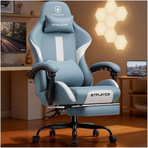 image:imageGTPLAYER Gaming Chair with Foot Rest amp Pocket Spring Cushion Ergonomic High Back Computer Desk Chair with Headrest amp Lumbar Support for Back Pain Relief Breathable Fabric MistBlueSkyblue