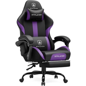 image:imageGTPLAYER Gaming Chair with Foot Rest amp Pocket Spring Cushion Ergonomic High Back Computer Desk Chair with Headrest amp Lumbar Support for Back Pain Relief Breathable Fabric MistBluePurpleBlack