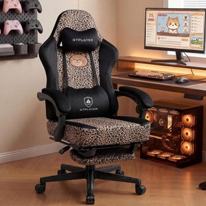 image:imageGTPLAYER Gaming Chair with Leopard Print Cat Cute Velvet Fabric Ergonomic Office Chair with Footrest Headrest and Lumbar Support Big and Tall Comfortable Video Gamer Chair for Women GiftLeopard Brown