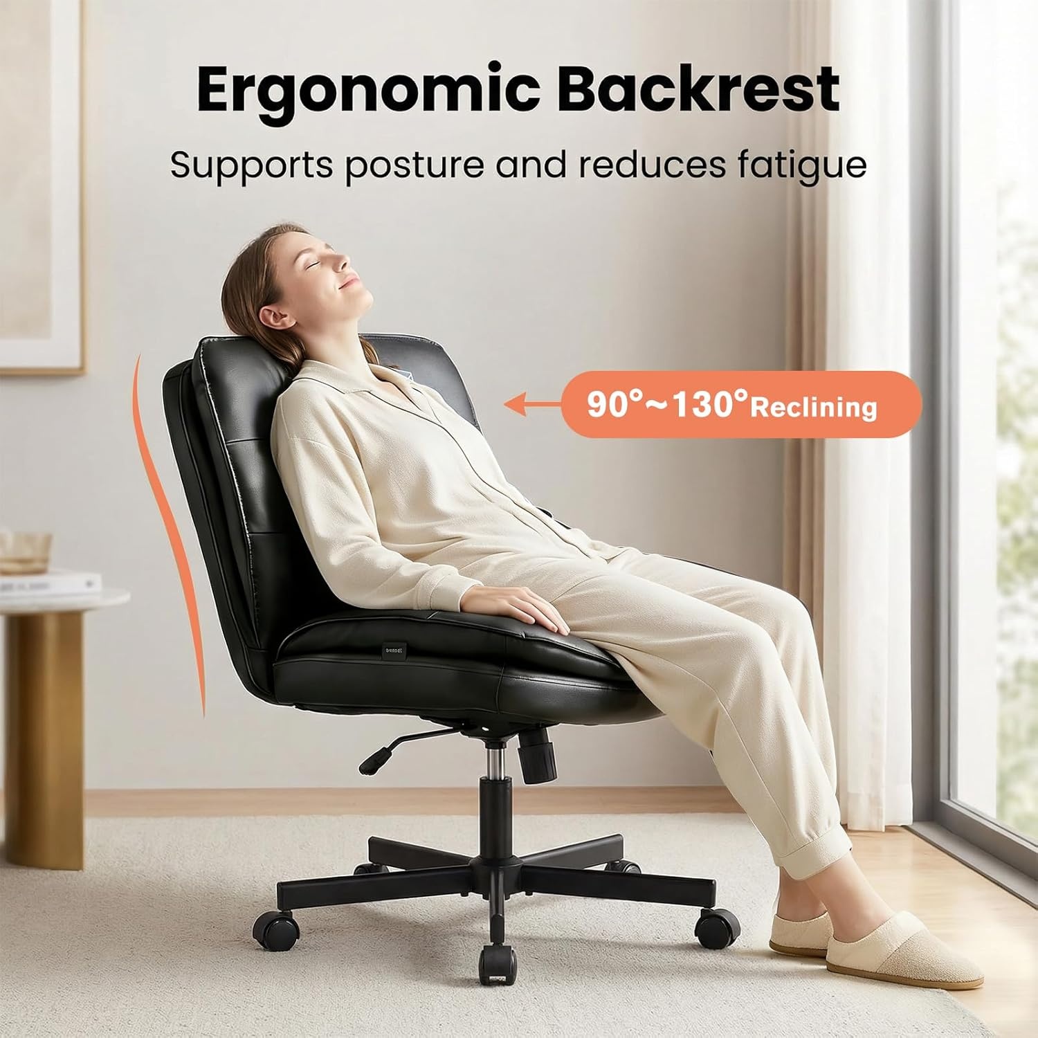 image:imageGTPLAYER Cross Legged Office Chair Armless Desk Chair Cute Vanity Chair with Wheels Computer Chair Comfy Wide Office Chair Adjustable Swivel for Home Computer TaskSoft Velvet GreyPulight Black