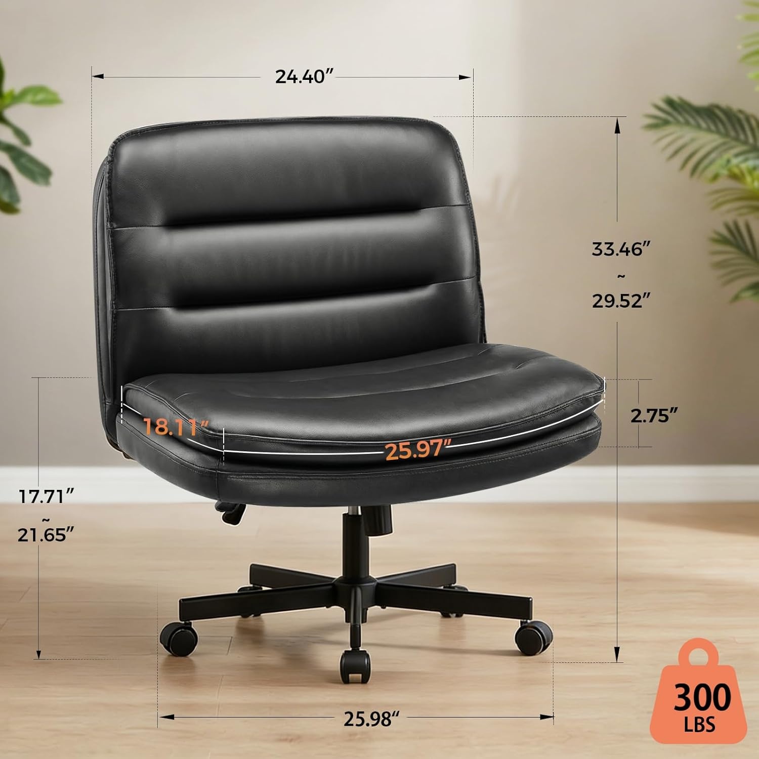 image:imageGTPLAYER Cross Legged Office Chair Armless Desk Chair Cute Vanity Chair with Wheels Computer Chair Comfy Wide Office Chair Adjustable Swivel for Home Computer TaskSoft Velvet GreyPulight Black