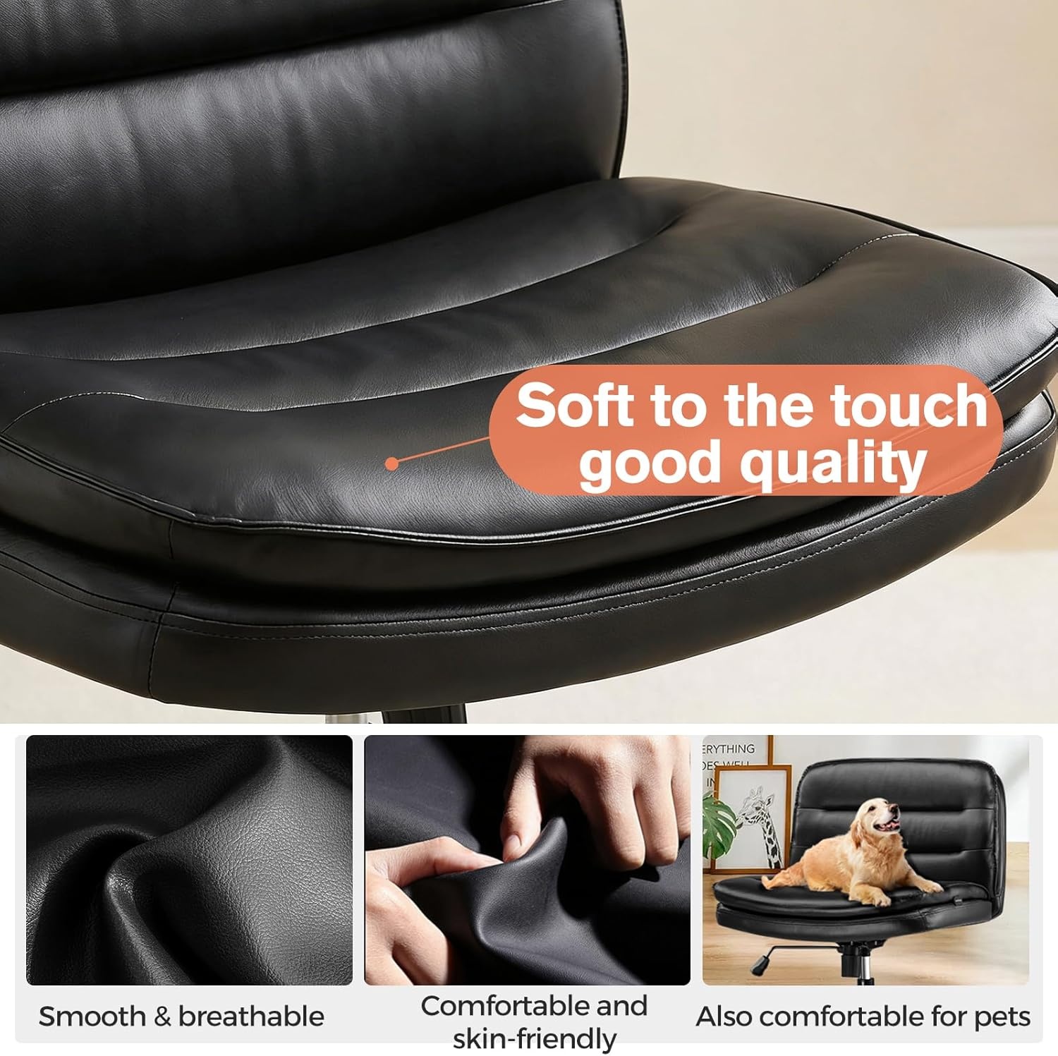 image:imageGTPLAYER Cross Legged Office Chair Armless Desk Chair Cute Vanity Chair with Wheels Computer Chair Comfy Wide Office Chair Adjustable Swivel for Home Computer TaskSoft Velvet GreyPulight Black