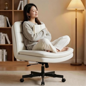 image:imageGTPLAYER Cross Legged Office Chair Armless Desk Chair Cute Vanity Chair with Wheels Computer Chair Comfy Wide Office Chair Adjustable Swivel for Home Computer TaskSoft Velvet GreyPubeige
