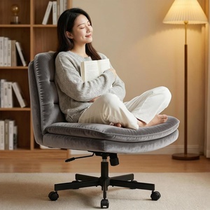 image:imageGTPLAYER Cross Legged Office Chair Armless Desk Chair Cute Vanity Chair with Wheels Computer Chair Comfy Wide Office Chair Adjustable Swivel for Home Computer TaskSoft Velvet GreyVelvetgrey
