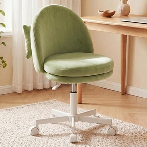 image:imageGTPLAYER Velvet Tall Office Chair with Wheels Vanity Chairs with Back Versatile Height Use Office to Bar Stools Small Ergonomic Comfy Armlees Computer Desk Chair with Bow Lumbar Pillow for GiftVegreen