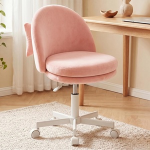 image:imageGTPLAYER Velvet Tall Office Chair with Wheels Vanity Chairs with Back Versatile Height Use Office to Bar Stools Small Ergonomic Comfy Armlees Computer Desk Chair with Bow Lumbar Pillow for GiftVepink