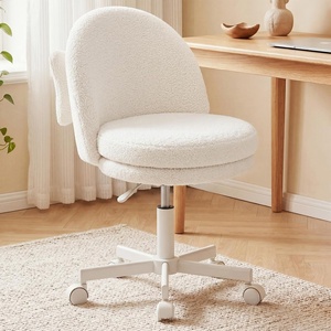 image:imageGTPLAYER Velvet Tall Office Chair with Wheels Vanity Chairs with Back Versatile Height Use Office to Bar Stools Small Ergonomic Comfy Armlees Computer Desk Chair with Bow Lumbar Pillow for GiftTvwhite