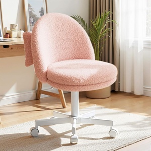 image:imageGTPLAYER Velvet Tall Office Chair with Wheels Vanity Chairs with Back Versatile Height Use Office to Bar Stools Small Ergonomic Comfy Armlees Computer Desk Chair with Bow Lumbar Pillow for GiftTvpeach
