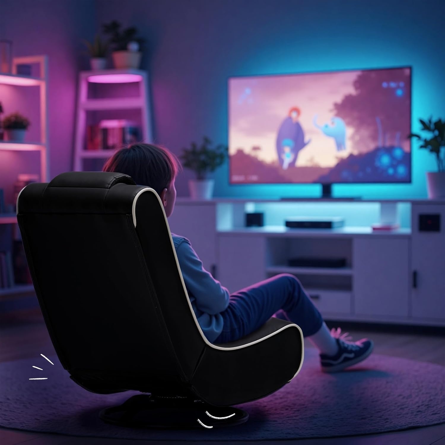 image:imageGTPLAYER Floor Gaming Chair Foldable Swivel Floor Chairs for Kids Boys Comfy Video Game Seat with 360 Multipurpose for Gamers Bedroom or Game Room BlackRedWith Headrest Black Gold Accent